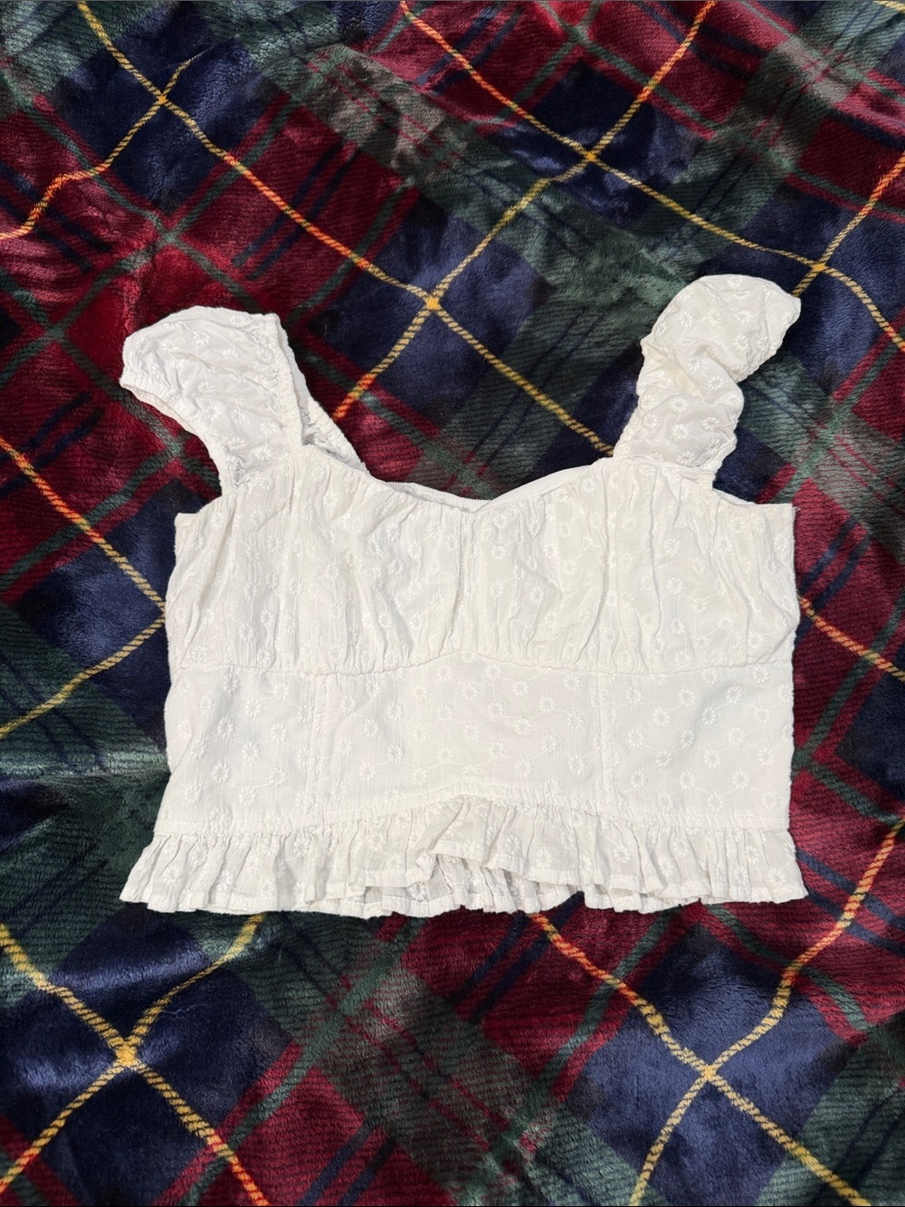 Hollister White Eyelet Ruffle Cropped Tank Top